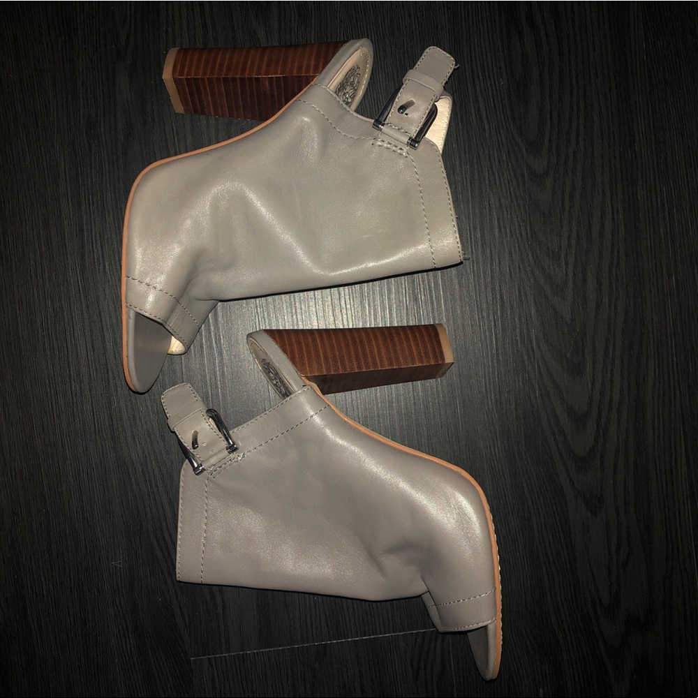 VINCE CAMUTO Grey Leather Peep Toe Booties